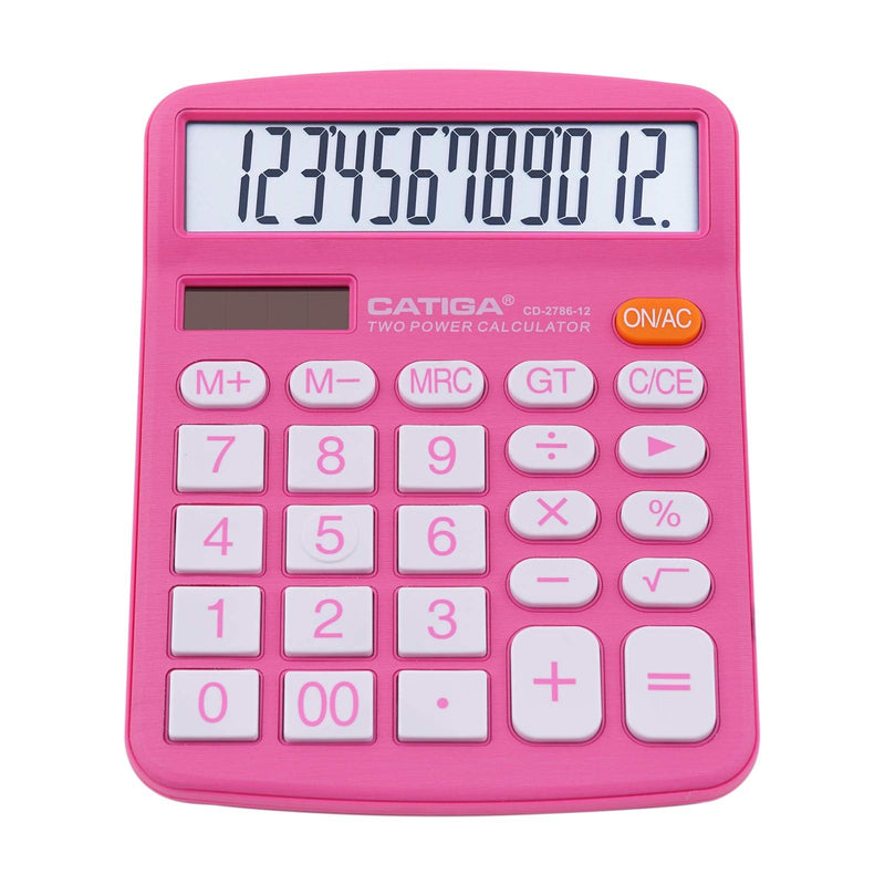 [Australia - AusPower] - Desktop Calculator 12 Digit with Large LCD Display and Sensitive Button, Solar and Battery Dual Power, Standard Function for Office, Home, School, CD-2786 (Pink) Pink 
