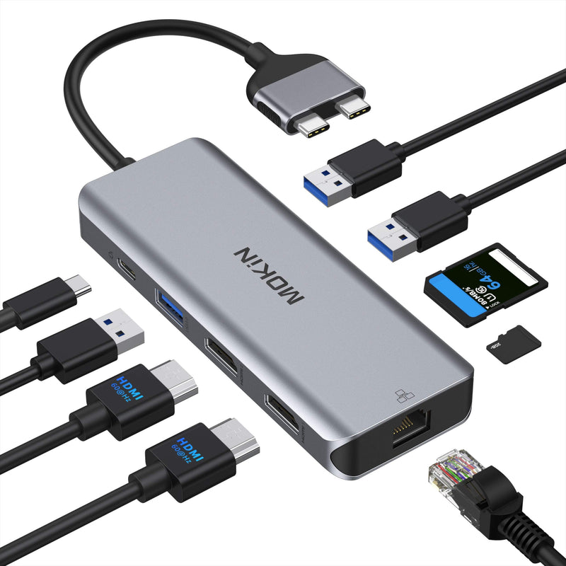 [Australia - AusPower] - MacBook Pro Docking Station Dual Monitor MacBook Pro HDMI Adapter,9 in 1 USB C Adapters for MacBook Pro Air Mac HDMI Dock Dongle Dual USB C to Dual HDMI Ethernet 3USB SD/TF100W PD 