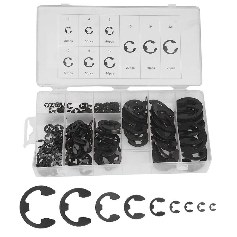[Australia - AusPower] - XINGYHENG 300PCS 9 Sizes Black Alloy Steel E-clip External Retaining Clamps Ring Washer Circlip Snap Retainer Rings Assortment Kit(3-22mm) 
