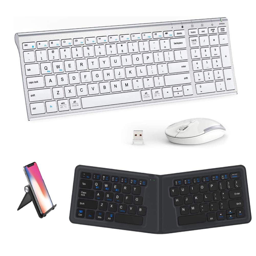 [Australia - AusPower] - iClever GK03 Wireless Keyboard and Mouse Combo - 2.4G Portable Wireless Keyboard Mouse, Rechargeable Battery Ergonomic Design and iClever BK06 Bluetooth Keyboard - Multi-Device Portable Keyboard Bluet 