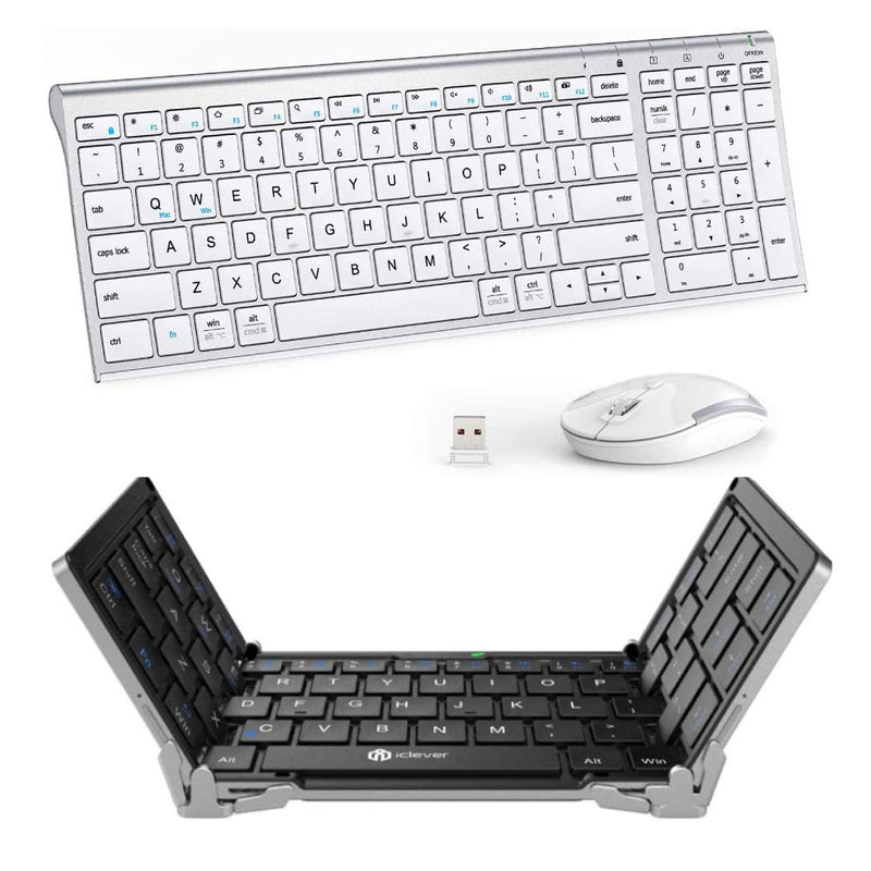 [Australia - AusPower] - iClever GK03 Wireless Keyboard and Mouse Combo - 2.4G Portable Wireless Keyboard Mouse, Rechargeable Battery Ergonomic Design and iClever BK03 Bluetooth Keyboard, Bluetooth 5.1 Foldable Wireless Keybo 