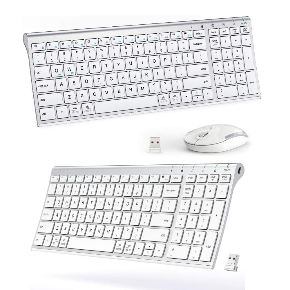 [Australia - AusPower] - iClever GK03 Wireless Keyboard and Mouse Combo - 2.4G Portable Wireless Keyboard Mouse, Rechargeable Battery Ergonomic Design and iClever Wireless Keyboard - GKA22S Rechargeable White Keyboard with Nu 