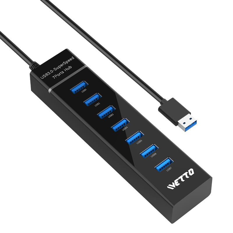 [Australia - AusPower] - 7-Port USB 3.0 Hub, IVETTO Data USB Hub with 38inch Long Cable for Laptop, PC, MacBook, Mac Pro, Mac Mini, iMac, Surface Pro and More 