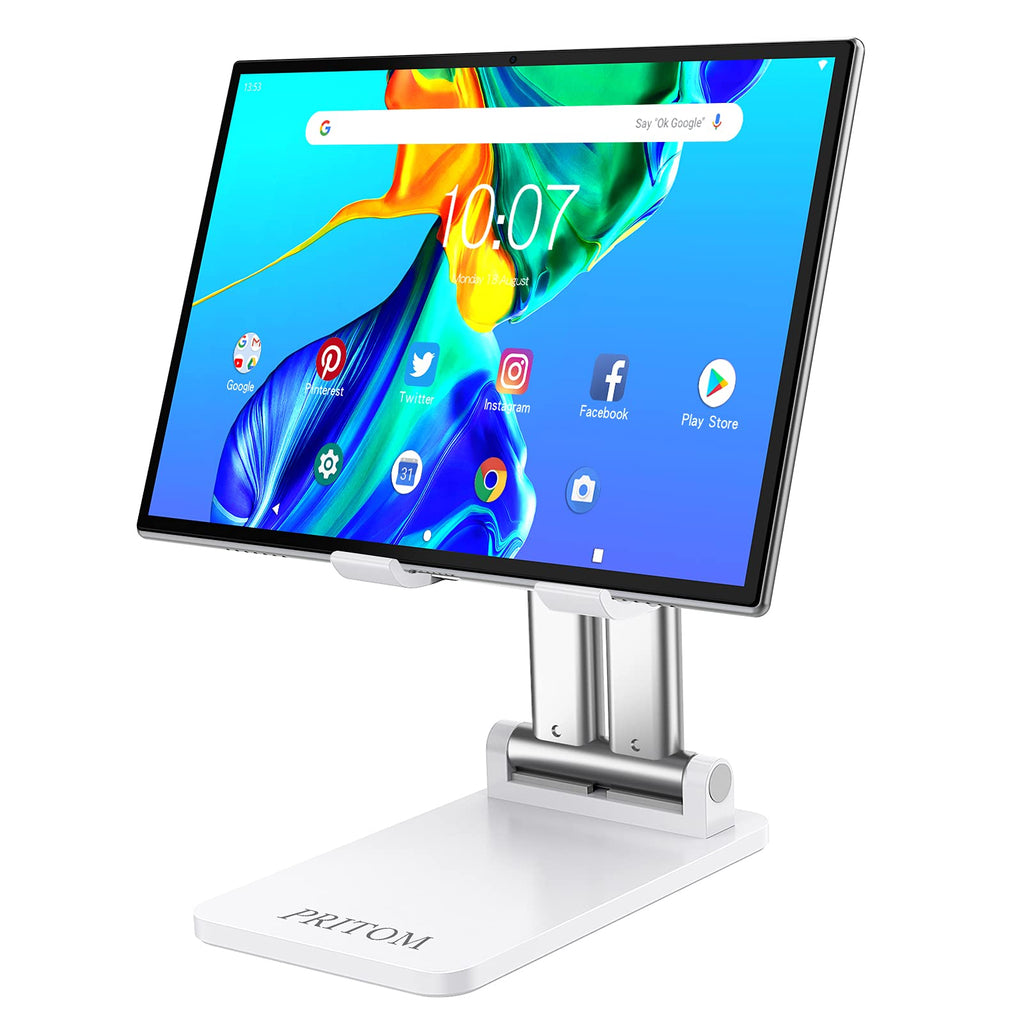 [Australia - AusPower] - PRITOM Tablet Stand, Angle Height Adjustable Phone Stand for Desk Office, Compatible with iPad, Tablets and Smartphone(4-12inch) - White 