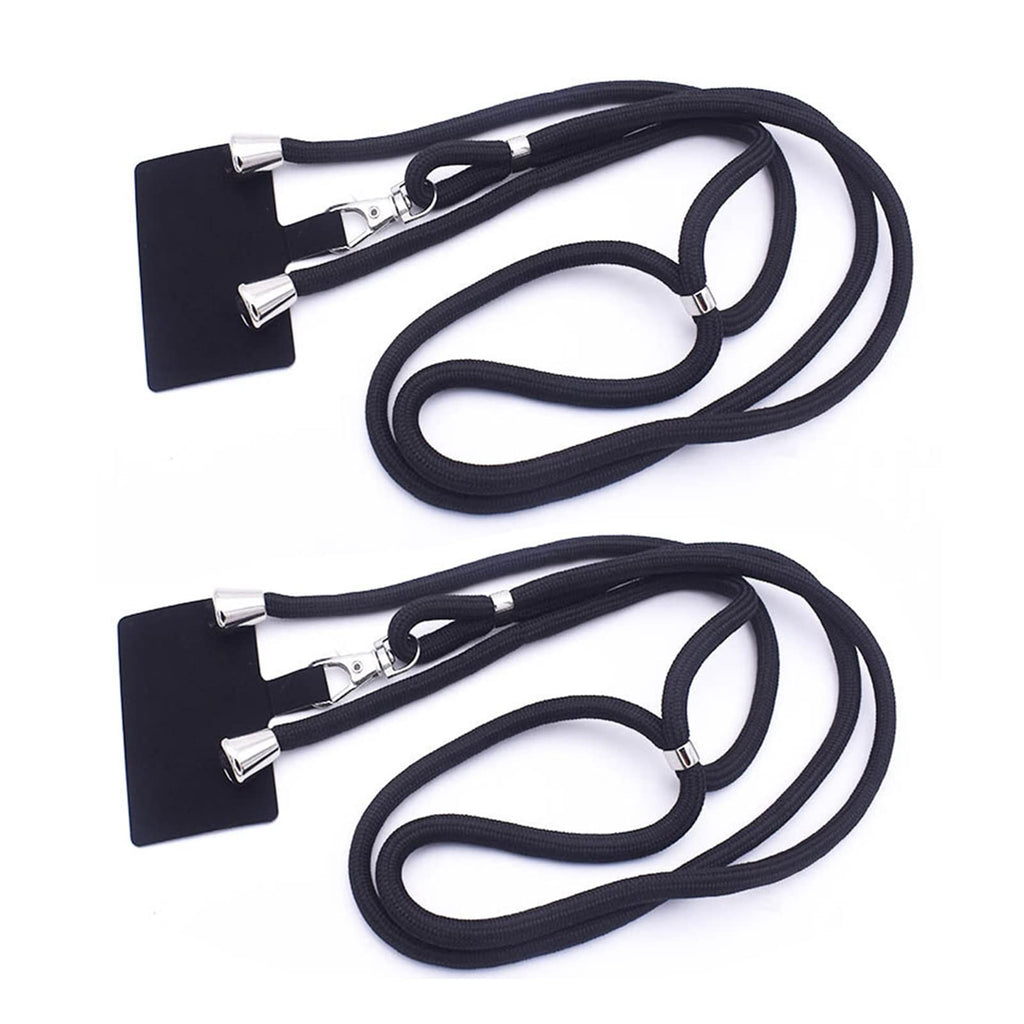 [Australia - AusPower] - Smartphone Lanyard Universal Nylon Neck Strap with Key Chain Holder for Cellphone Case Black 2 Pack (Black) 