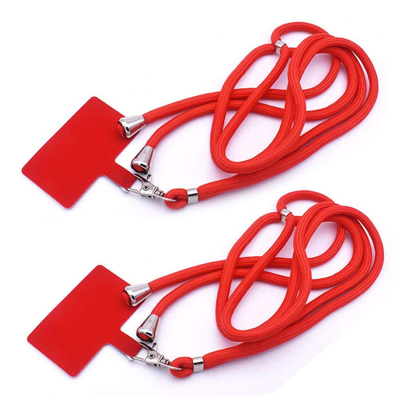 [Australia - AusPower] - Smartphone Lanyard Universal Adjustable Nylon Around Neck Shoulder Strap with Tether Tab and Key Chain Holder for Cellphone Case 2 Pack (Red) 