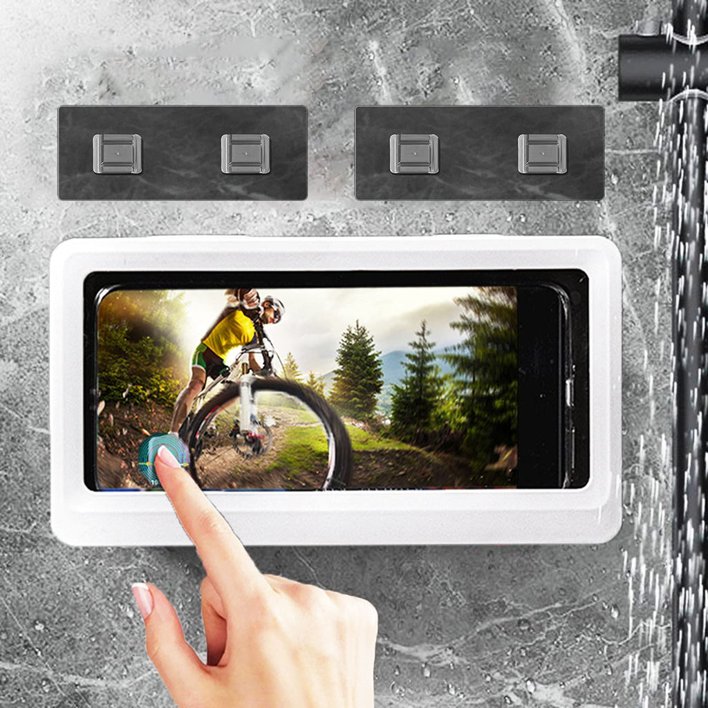 [Australia - AusPower] - Wmbzxh Shower Phone Mount Waterproof Shower TV Case Holder HD Anti-Fog Mirror Phone Shelf Touch Screen Holder for Bathroom(Elegant White) Elegant White 