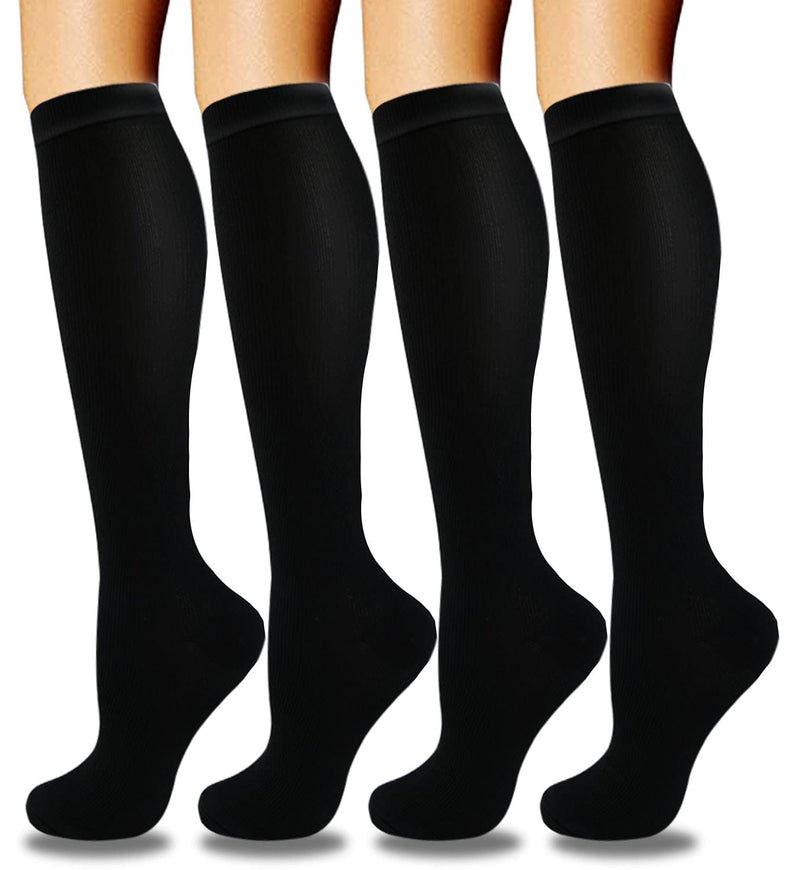 [Australia - AusPower] - Aoliks Compression Socks for Women & Men Circulation (4 Pairs)- Best Support for Nurses, Running, Hiking, Medical, Pregnancy Black Small-Medium 