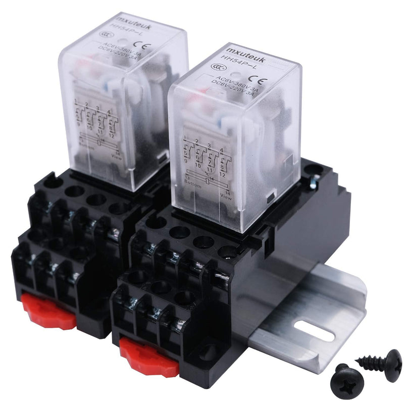 [Australia - AusPower] - mxuteuk 2pcs HH54P DC 6V Coil 14 Pin 3A 4PDT LED Indicator Electromagnetic Power Relay, with Base, with DIN Rail Slotted Aluminum 14Pin - Low Current - 3A 