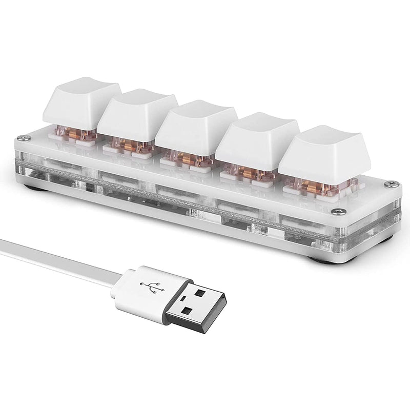 [Australia - AusPower] - Ecarke 5 Keys Mini Macro Mechanical Keyboard Gaming Keypad with USB Data Cable for Windows Mac OSU HID Standard Keyboard（Upgrade Cherry Shaft ） White 