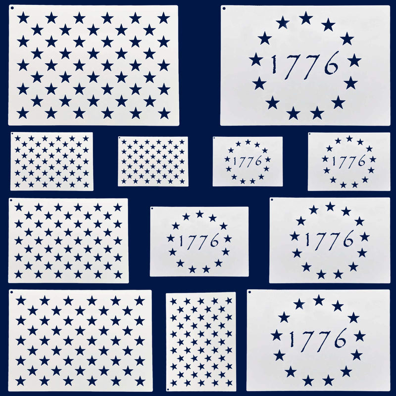 [Australia - AusPower] - American Flag 50 Star Stencils and 13 Stars 1776 Templates, American Flag Templates, Ideal for Painting on Wood, Fabric, Paper, Walls [6 Sizes, 2 Styles] 