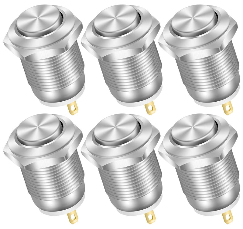 [Australia - AusPower] - DaierTek 6pcs 12mm Momentary Push Button Switch 12V Waterproof Power Pushbutton Small Round Chrome Stainless Metal 2pin N/O 