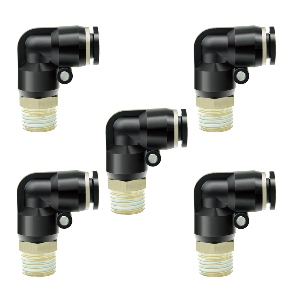 [Australia - AusPower] - Beduan Push to Connect Fitting Elbow, 3/8" Tube OD x 3/8" NPT Male 90 Degree L Pneumatic Air Fitting Straight Thread Adapter (Pack of 5) 3/8"OD-3/8"NPT 