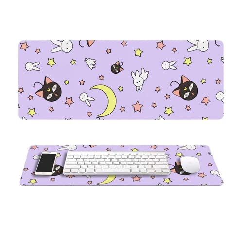 [Australia - AusPower] - Moon Rectangle Anime Non-Slip Rubber Mousepad Mouse Pads/Mouse Mats Case Cover with Designs for Office Home 31.5x11.8inch(80x30 cm) Moon Purple 31.5x11.8 