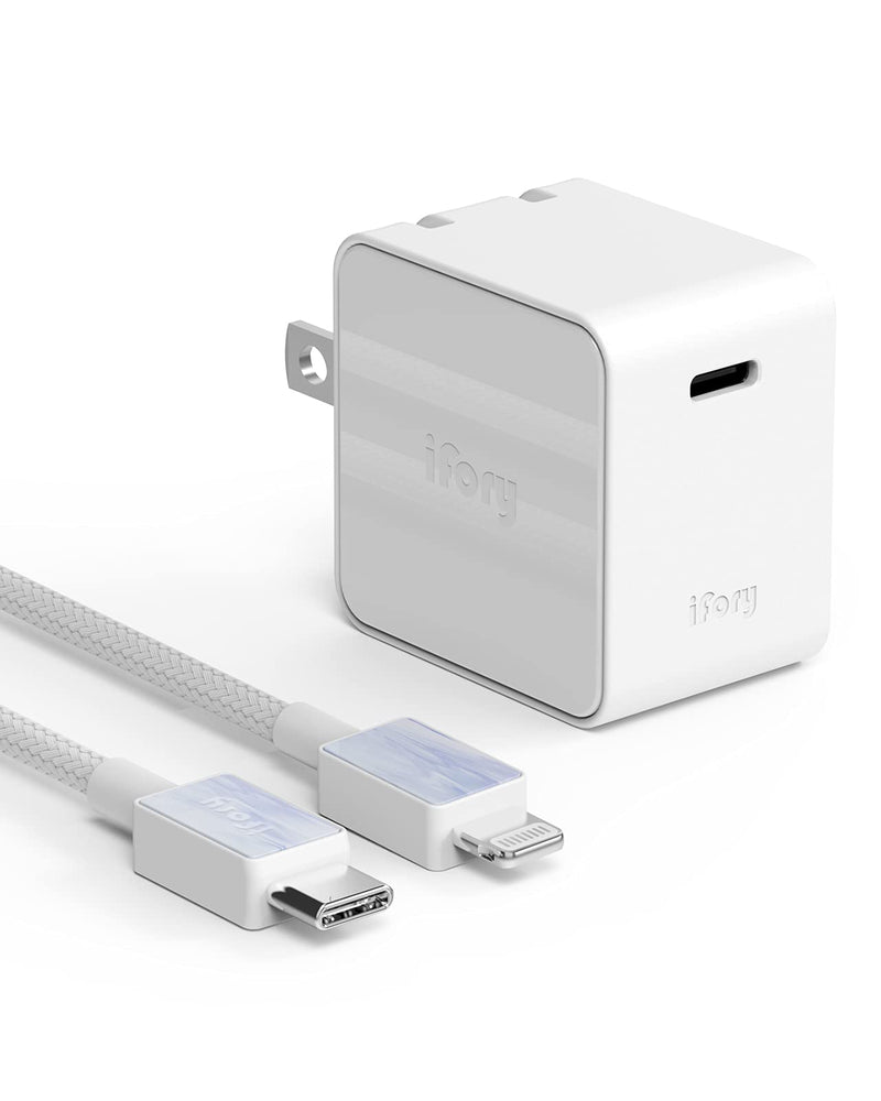 [Australia - AusPower] - USB C Charger, iFory 18W PD Fast Charger with MFi Certified 3FT0.9M USB C to Lightning Cable Power Delivery Adapter, Compatible with iPhone 12 Pro/iPad Pro/Pixel 4/ Galaxy S10/ Samsung and More White CloudWhite 