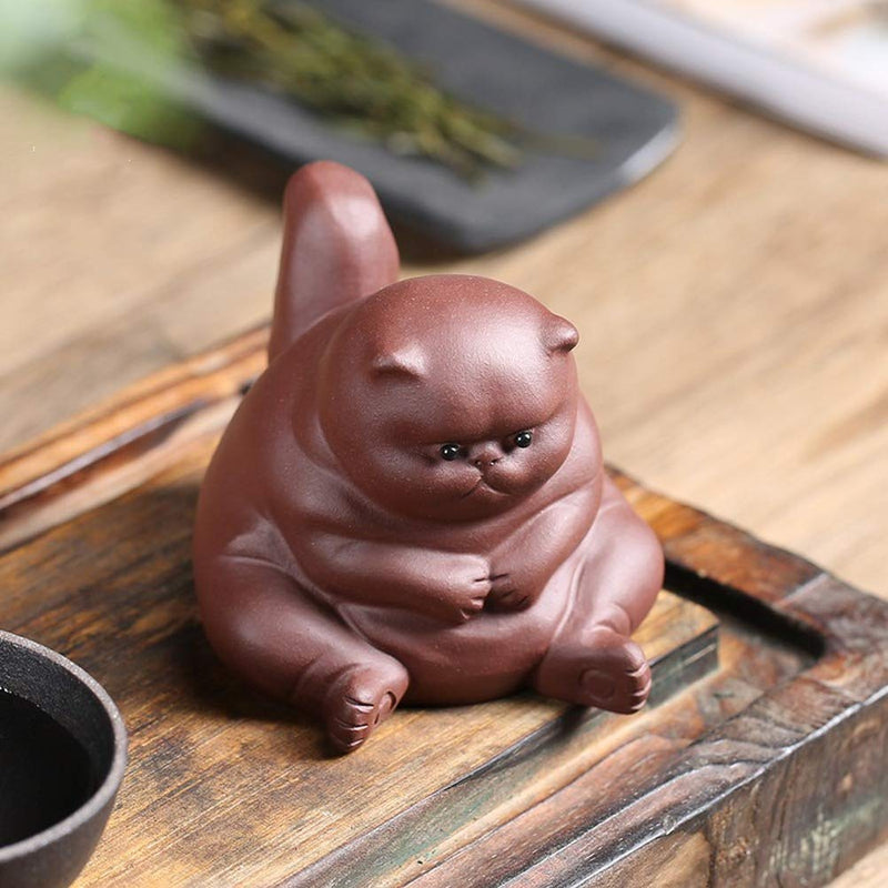 [Australia - AusPower] - SCE Purple Clay Tea Pet Samll Angry Cat Figurines, Cute Kung Fu Tea Crafts for Tea Room/Home/Car Decoration, Ideal Ornaments Gift for Tea Lovers 