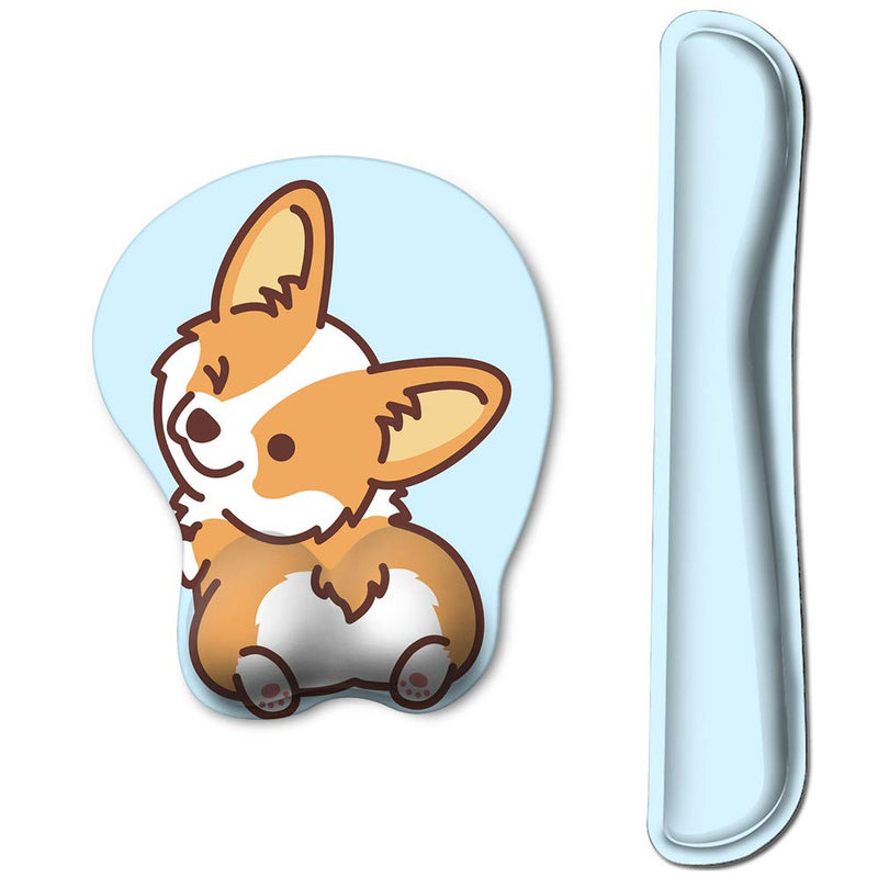 [Australia - AusPower] - HAOCOO Keyboard Pad Wrist Rest and Gel Mouse Pad with Wrist Support,Ergonomic Corgi Mouse Pads with Non-Slip Backing Memory Foam Filled, Easy Typing &Pain Relief for Home Office Computer Laptop(Blue) Blue 