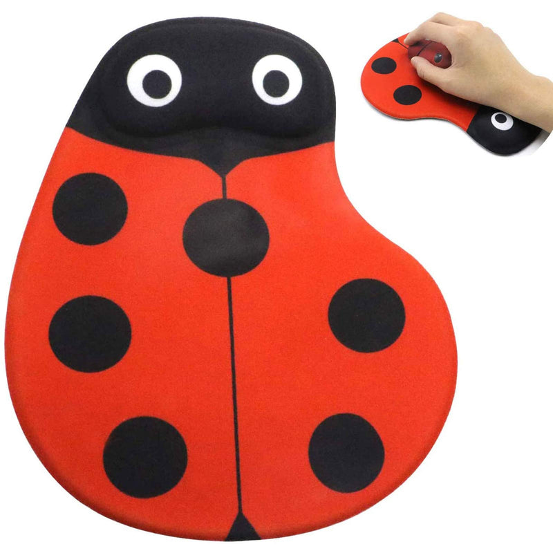 [Australia - AusPower] - PCTC Mouse Pad, Red Cute Ladybug Comfortable Gel Wrist Support Mouse Pad - Ergonomic Gaming Desktop Mouse Pad Wrist Rest -Gaming Mouse Pad, Non-Slip PU Base for Computer, Laptop, Home, Office&Travel 