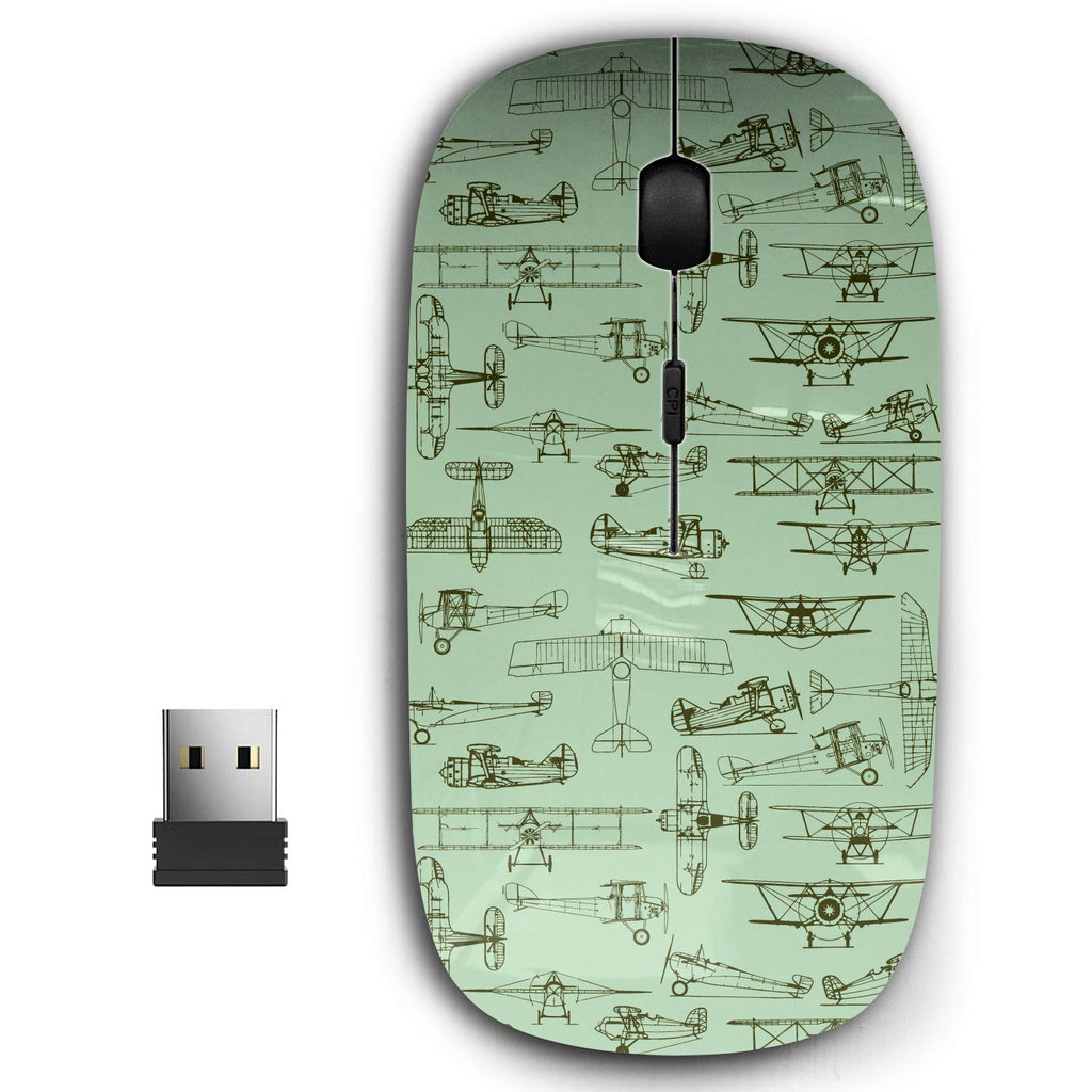 [Australia - AusPower] - 2.4G Ergonomic Portable USB Wireless Mouse for PC, Laptop, Computer, Notebook with Nano Receiver ( Retro Old Airplanes ) 