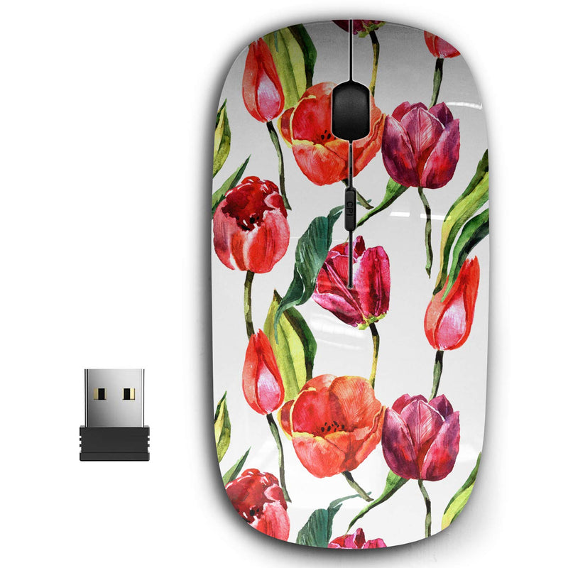 [Australia - AusPower] - 2.4G Ergonomic Portable USB Wireless Mouse for PC, Laptop, Computer, Notebook with Nano Receiver ( Wildflower Tulip Flower Watercolor ) 