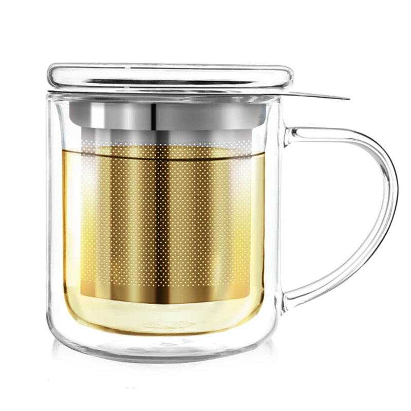 [Australia - AusPower] - Teabloom Single-Serve Tea Maker (8 OZ) - Double Wall Glass Cup with Infuser Basket and Lid for Steeping, Solista Brewing Mug 