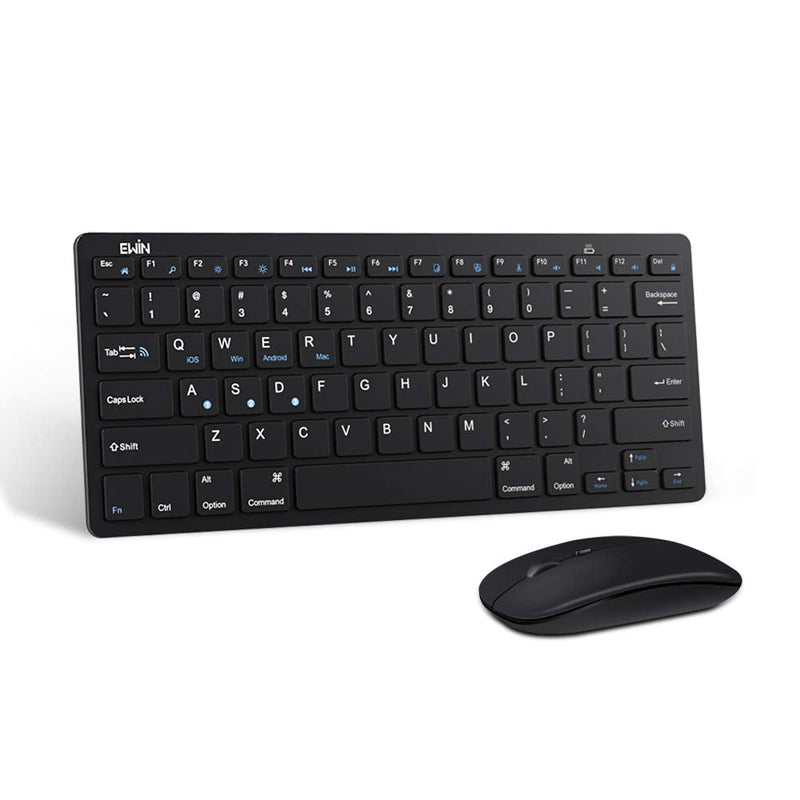 [Australia - AusPower] - EWIN Bluetooth Keyboard,Wireless Keyboard Mouse Combo Switch Among 3 Devices Compatible with iPad Tablet Smartphone PC MacBook iOS Android Windows (Black) Black 