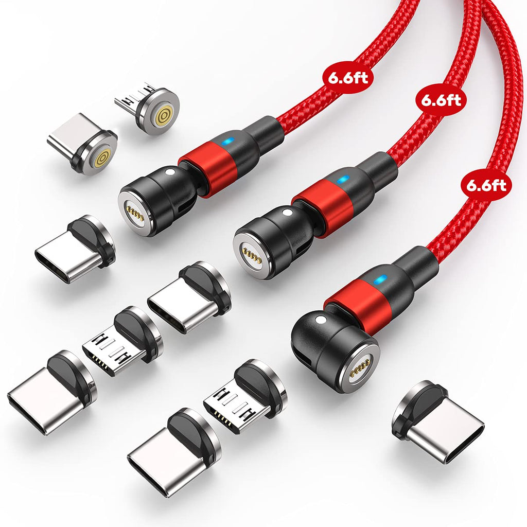 [Australia - AusPower] - AUFU Magnetic Charging Cable (3Pack-6.6ft/6.6ft/6.6ft), 3A Fast Charging Data Transfer USB Magnetic Cable Nylon Braided Magnet USB C Cord Micro USB Magnetic Phone Charger Cable Red/6.6ft/6.6ft/6.6ft 