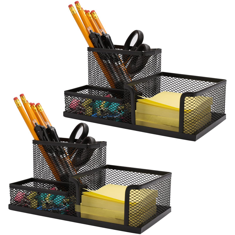 [Australia - AusPower] - Ludato 2 Pieces Mesh Pen Holder Desk Organizers，3 Compartments Black Mesh Pencil Holder for Desk Gifts for Husband 