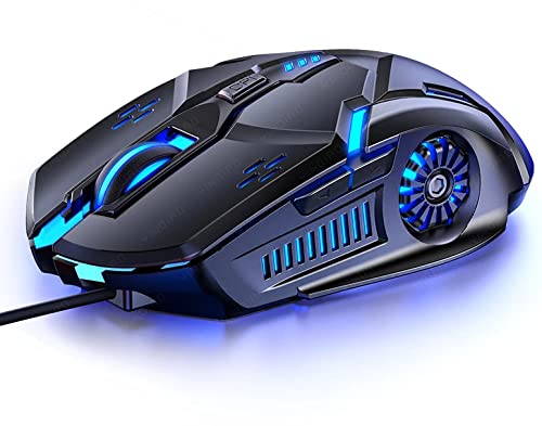 [Australia - AusPower] - Gaming Mouse Wired,6 Buttons, 4 Adjustable DPI Up to 3200 DPI, 7 Circular & Breathing LED Light, Multifunction Wired Mouse Used for Games and Office (Black) Black 