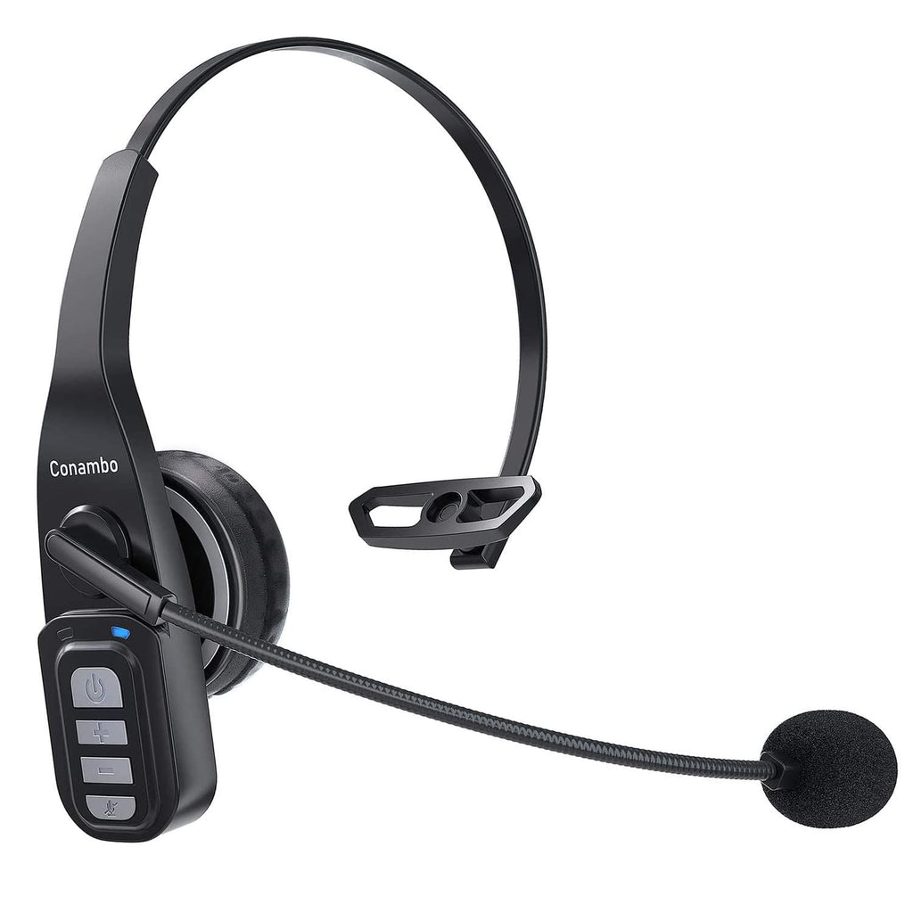 [Australia - AusPower] - Trucker Bluetooth Headset 5.0 with Microphone Noise Cancelling Wireless Phone Headset 22Hrs Talktime Mute Button for Cell Phones Laptop Office Home Online Class PC Call Center Skype Black 