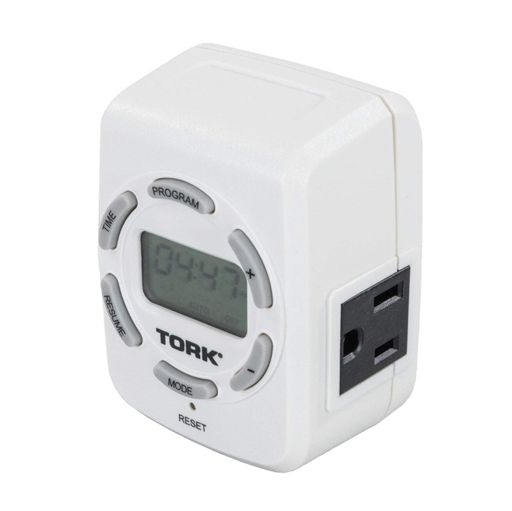 [Australia - AusPower] - NSI TORK 458Z 7-Day Sunset Dusk to Dawn Digital Plug-in Lighting and Appliance Timer with 2 Grounded Outlets and 1-Minute Accuracy, White 