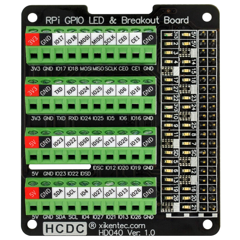 [Australia - AusPower] - HCDC RPi GPIO Status LED & Terminal Block Breakout Board HAT for Raspberry Pi A+ 3A+ B+ 2B 3B 3B+ 4B 