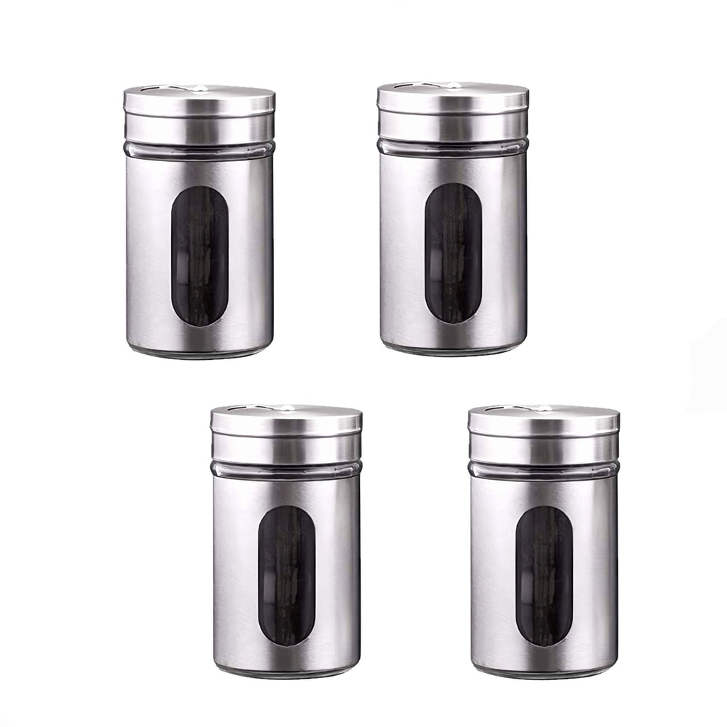 [Australia - AusPower] - Set of 4 Salt and Pepper Shakers Stainless Steel Glass With Lids 3 Ounces for Storing Salt and Pepper, Spices and Seasonings with Viewing Window 