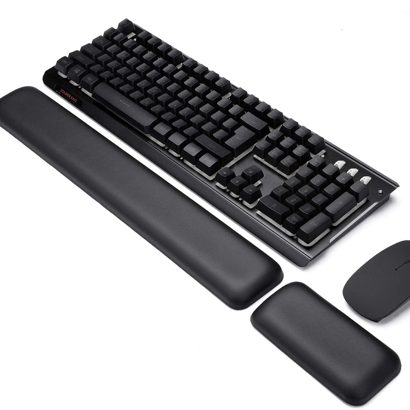 [Australia - AusPower] - Leather-Gel Aelfox Keyboard Wrist Rest and Mouse Wrist Rest Set, Ergonomic Wrist Support Mouse Pad Wrist Pad Relieve Wrist Pain for Full Size Gaming Keyboard and Mouse, Laptop, Computer, Home, Office Black Gel 