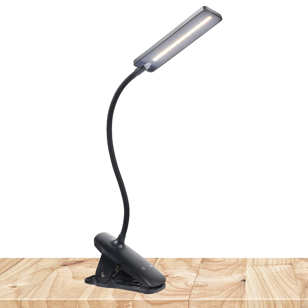 [Australia - AusPower] - LED Reading Light with Clip - Deaunbr USB Rechargeable Book Lights , 24 LEDs Flexible Neck Night Bed Lamp, Touch Control Portable Clamp Desk Lamps for Bed Headboard, Computers -Black Black 