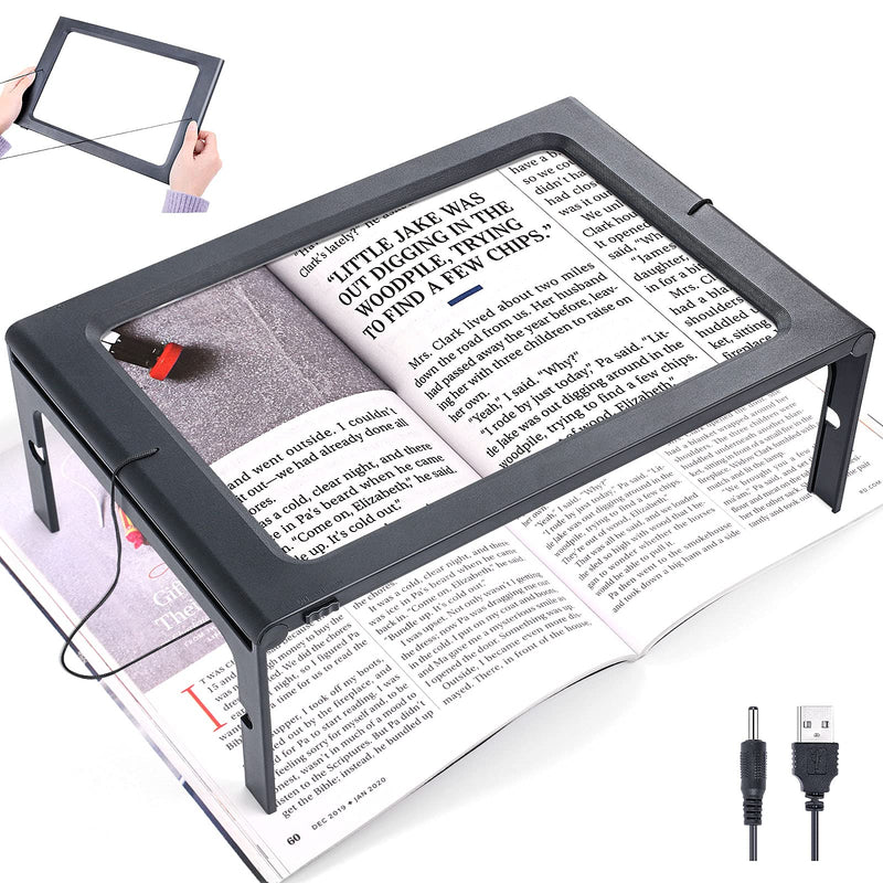 [Australia - AusPower] - 3X Magnifying Glass, Lighted Magnifying Glass with 12 LED Lights, 2 Power Supply Modes for Evenly Lit Reading Area, Foldable Magnifier for Hands Free Reading, Low Vision and Seniors Black 