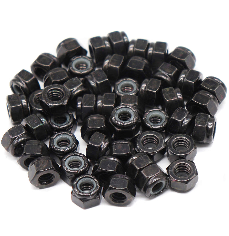 [Australia - AusPower] - binifiMux 50pcs 1/4-20" Black Nylon Lock Nuts Inserted Self Locking Hex Nuts Carbon Steel Zinc Plated 