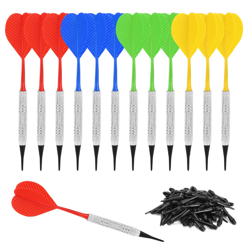 [Australia - AusPower] - Accmor 12 Pcs Soft Tip Darts, Bar Dart, Plastic Tip Darts Set, Attach Extra 100 Black 2BA Replacement Tips, Soft Tip Darts for Electronic/Plastic Dartboard 