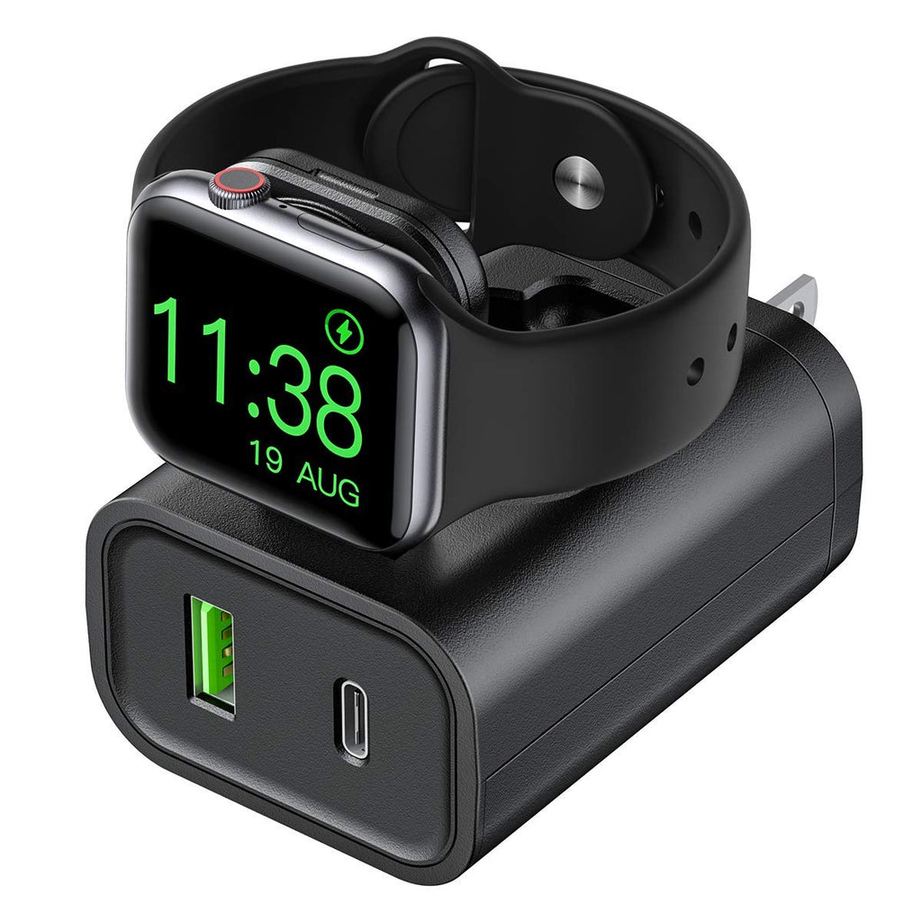 [Australia - AusPower] - BeaSaf iPhone Fast Charger, 24W USB C Charger for iPhone 13/12/Mini/12 Pro Max, USB C Wall Charger with Foldable Apple Watch Wireless Charger, PD Charger for iPhone, AirPods Black 