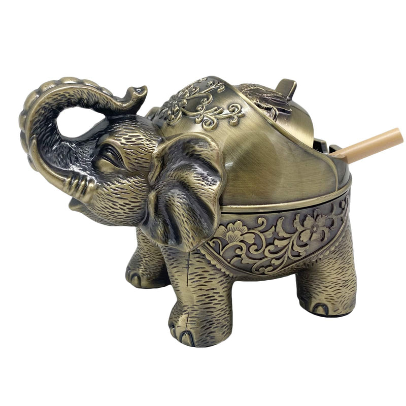 [Australia - AusPower] - BAFEI Windproof Ashtray with Lid Vintage Ashtrays for Cigarettes Metal Ash Tray Holder for Indoors Outdoors, Patio/Office/Home Decor Elephant-style 1 