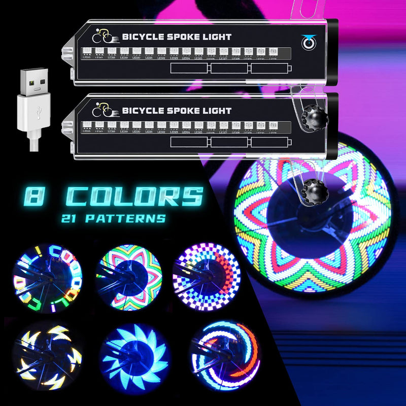 [Australia - AusPower] - PRUNUS Rechargeable LED Bike Wheel Lights.Waterproof Bicycle Spoke Lights with Rechargeable Batteries.for Safe Cycling,for Kids Girls Boys Adults Mountain Bike BMX Bike Folding Bike long*2 