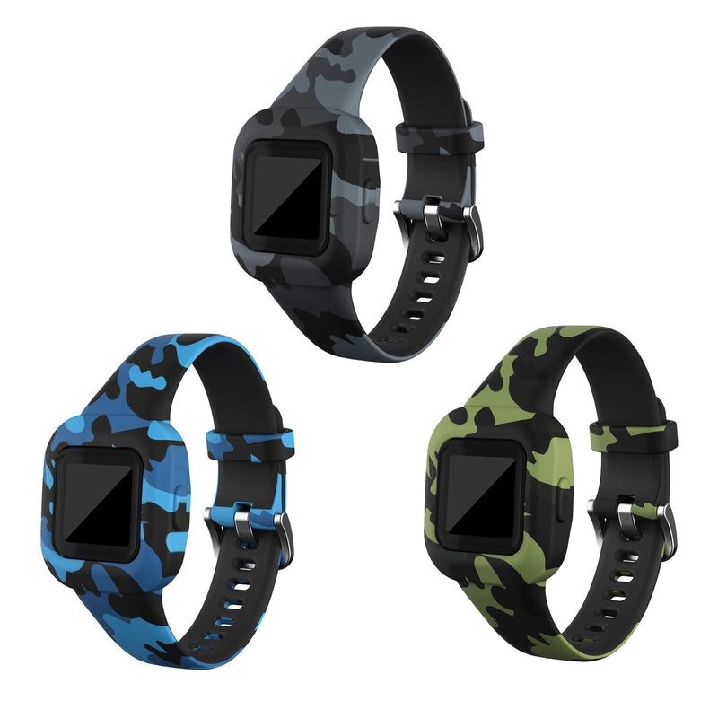 [Australia - AusPower] - RuenTech Compatible with Garmin Vivofit jr 3 Bands, Replacement Silicone Wristband Camouflage Watch Straps for Kid's Vivofit jr. 3 Fitness Tracker (Camo-3pcs) Camo-3Pack 
