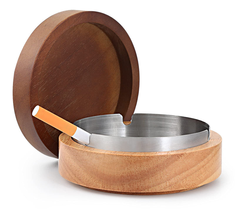 [Australia - AusPower] - Cute Ashtrays for Cigarettes Ash tray with Lid FriyGardcn Wooden Ashtray with a Stainless Steel Portable Decorative Ashtray Windproof Ashtray for Home,Patio,Office,Outdoors,Indoor,Parties Silver 