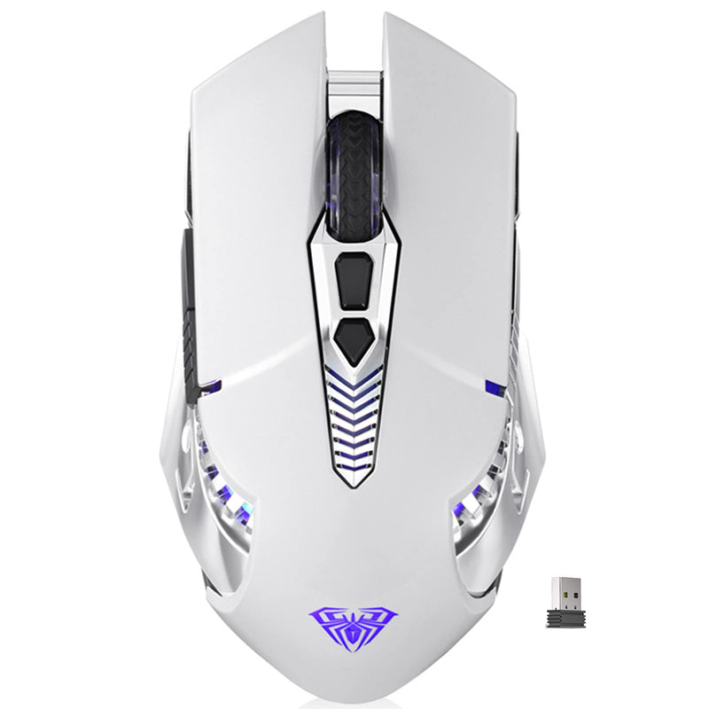 [Australia - AusPower] - AULA SC200 White Gaming Mouse Wireless, Rechargeable Bluetooth Computer Mice with Side Buttons, LED Lights, Side Buttons, for Windows, Android, PC, Mac 