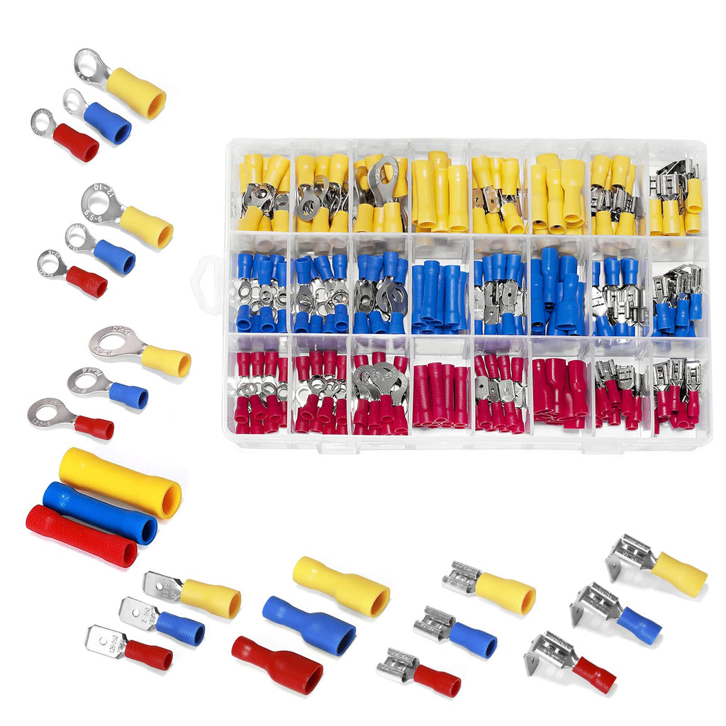 [Australia - AusPower] - Ginsco 250Pcs Insulated Wire Connectors Assorted Crimp Terminal Kit - Quick Disconnect Ring Spade Butt Splices Piggy Back 