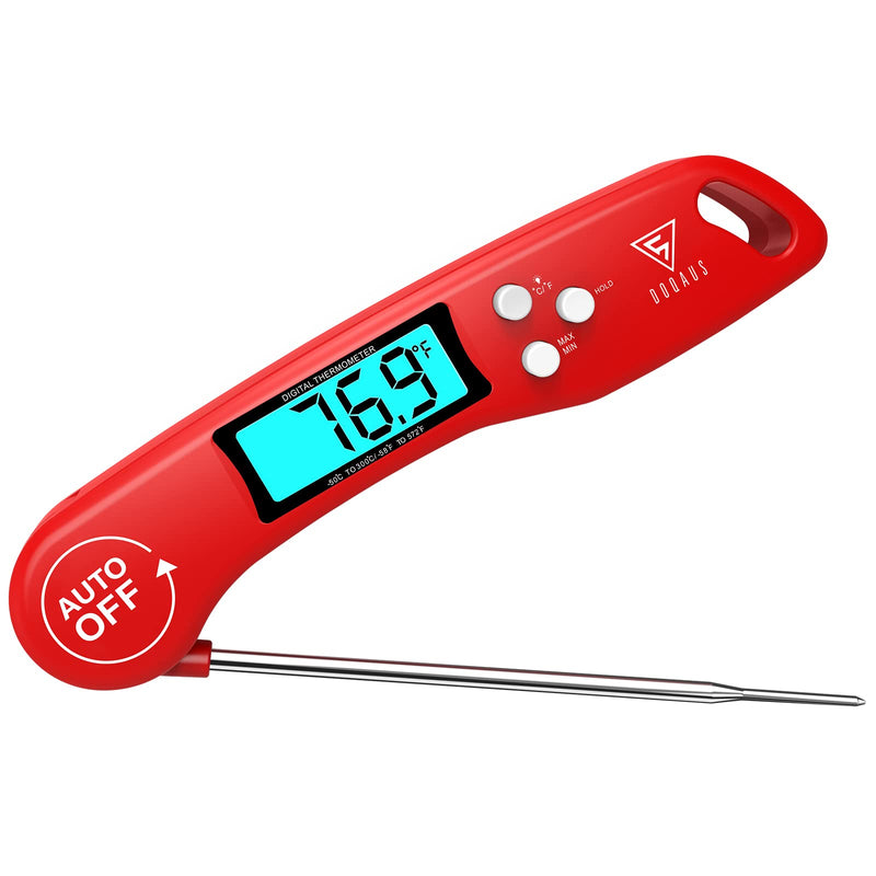[Australia - AusPower] - DOQAUS Digital Meat Thermometer, Instant Read Food Thermometer for Cooking, Kitchen Thermometer Probe with Backlit & Reversible Display, Cooking Thermometer Temperature for Turkey Grill BBQ Candy Light Red 