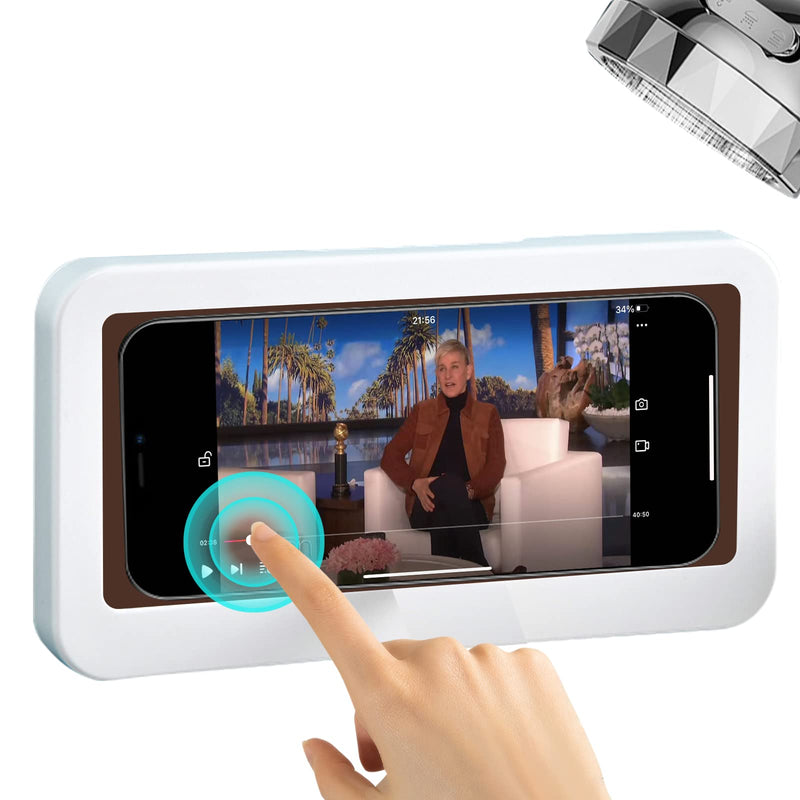 [Australia - AusPower] - Shower Phone Holder Waterproof Anti-Fog Touch Screen Wall Mount Phone Holder for Shower Bathroom Mirror Bathtub (White) White 