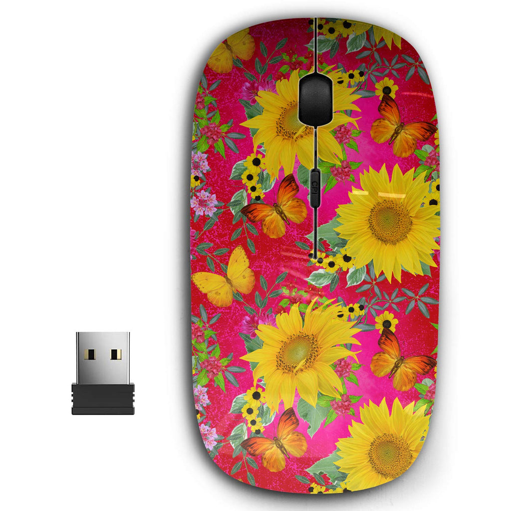 [Australia - AusPower] - 2.4G Ergonomic Portable USB Wireless Mouse for PC, Laptop, Computer, Notebook with Nano Receiver ( Floral Yellow Sunflowers ) 