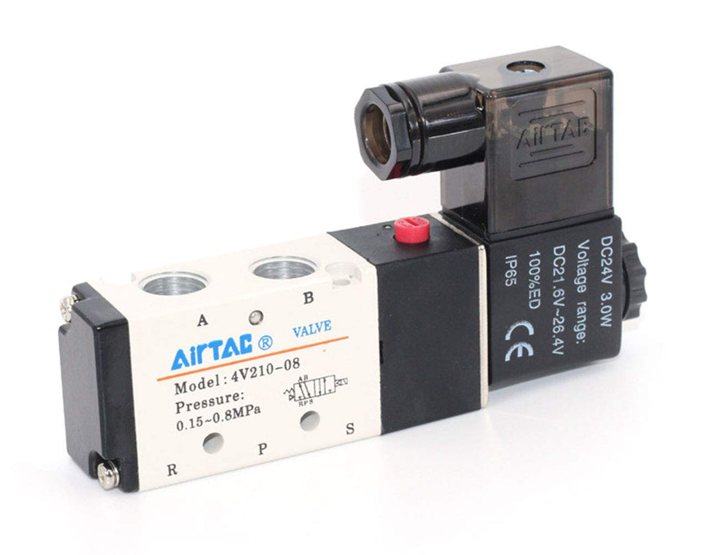 [Australia - AusPower] - Pneumatic Air Solenoid Valve AirTAC 4v210-08 PT1/4" Single Solengoid Coil Pilot-Operated Electric 2 Position 5 Way DC24V 