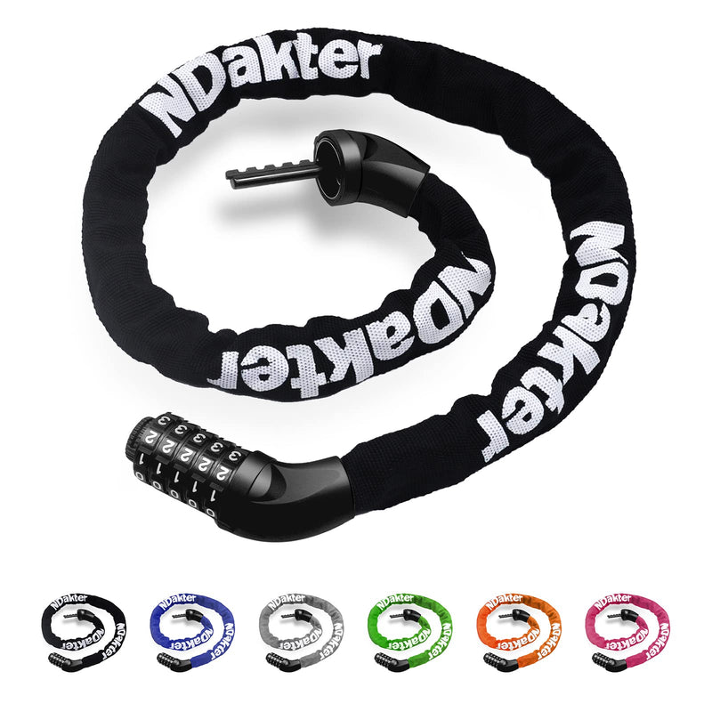 [Australia - AusPower] - NDakter Bike Chain Lock, 5 Digit Combination Anti Theft Bicycle Chain Lock, 3.2 feet Long Security Resettable Bike Locks Heavy Duty for Bike, Motorcycle, Bicycle, Door, Gate, Fence, Grill 